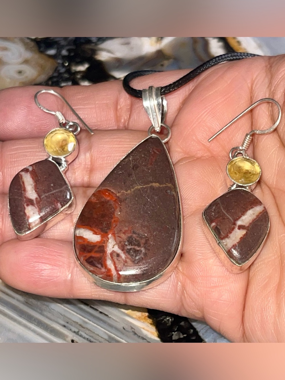 Coconut Jasper Pendant & Earrings Set